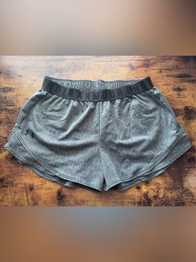 Under Amour Women’s Gray Athletic Shorts w Black Elastic Logo Waistband-Large